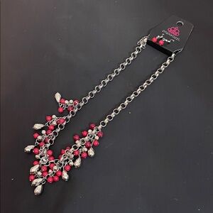 Paparazzi Red and Silver Beaded Necklace with earrings